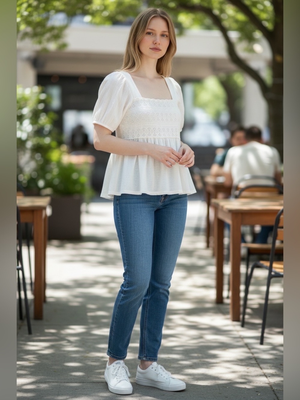 NWT Lucky Brand White Eyelet Peplum Top Women’s M Puff Sleeve Boho